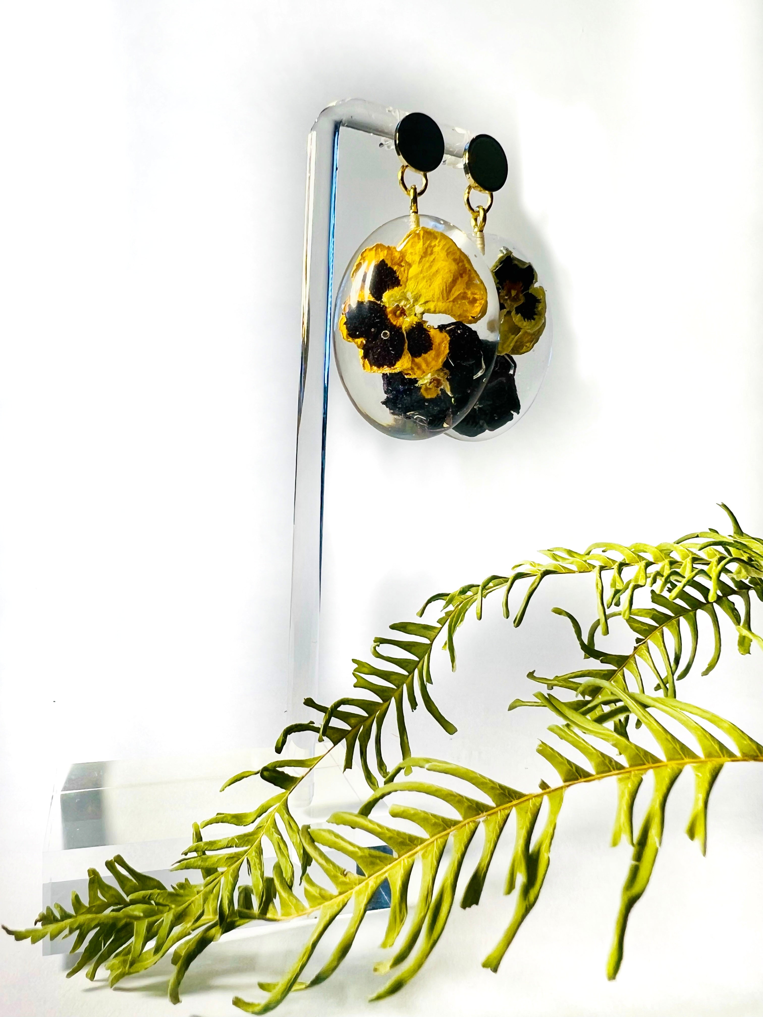 Double Pansies Floral Earrings - Large Oval