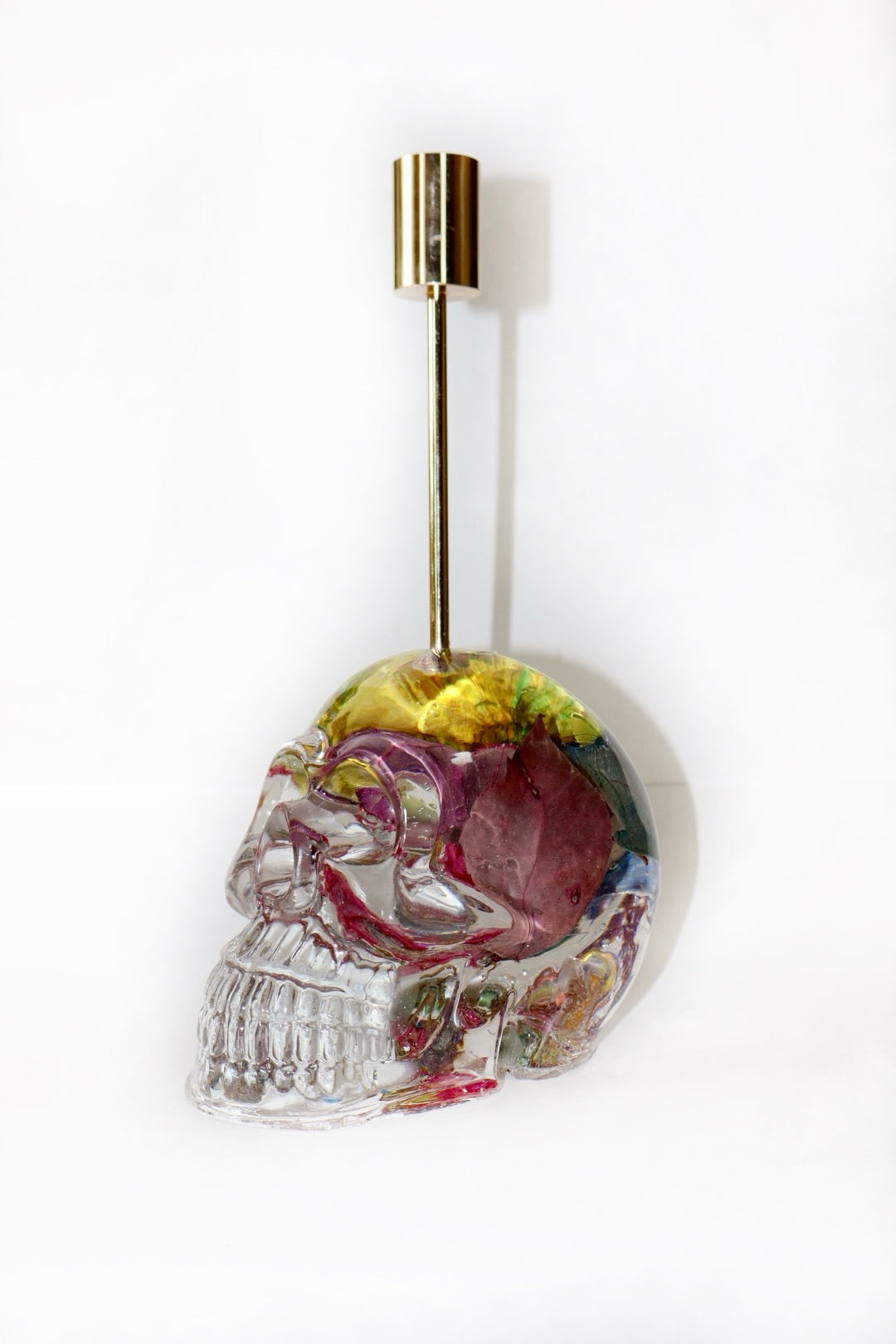 Rainbow Rose Skull Candle Holder